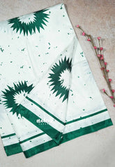White with Green Border - Uniform sarees Malgudi printed silk